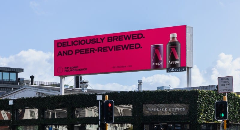 Ārepa 'deliciously brewed' billboard